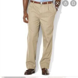 Polo‎ Ralph Lauren Men's 90's Hammond Chino Tan Pleated Cuffed Pants Size 34/30